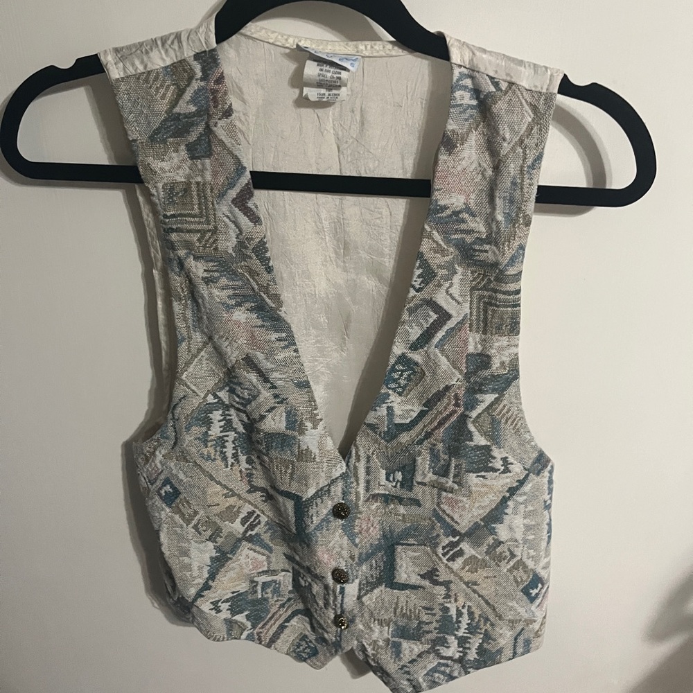 Small Vintage Patterned Button-Down Vest - image 1